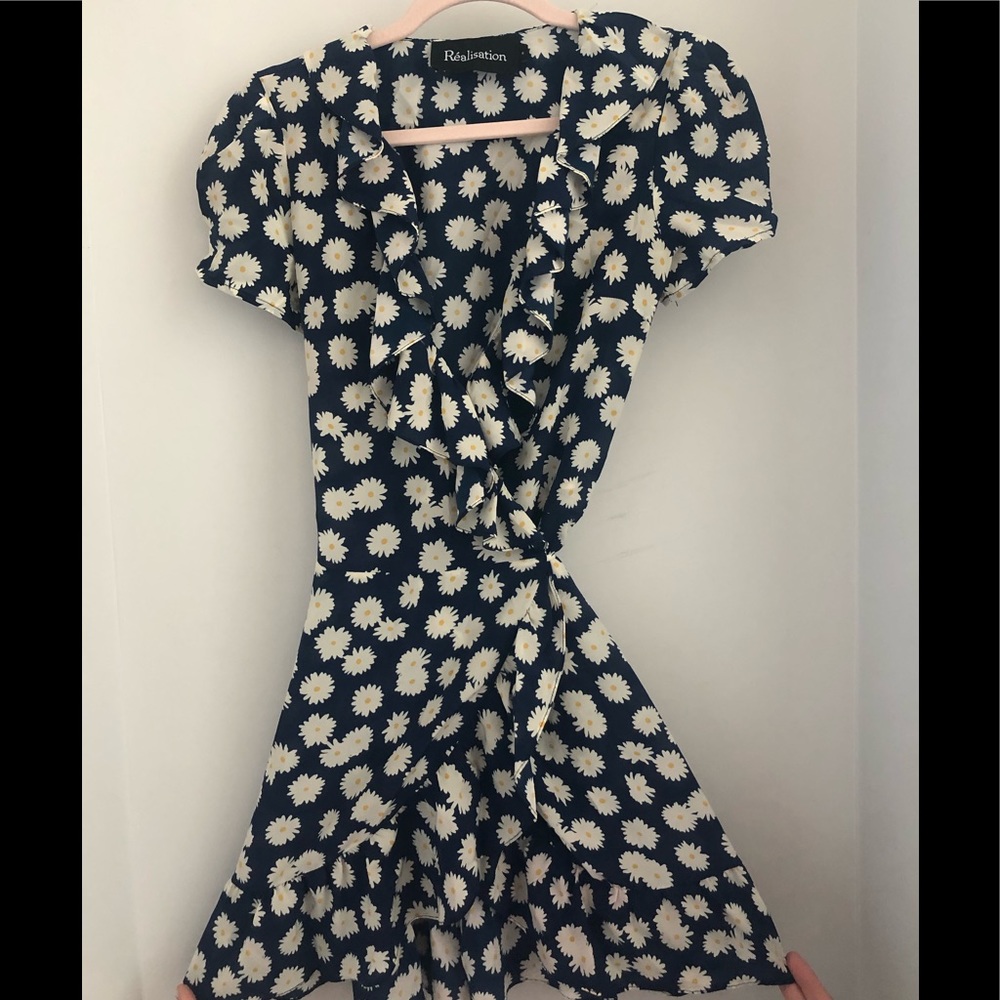 Reformation Par Navy Blue Daisy Mini Dress by Realisation Par